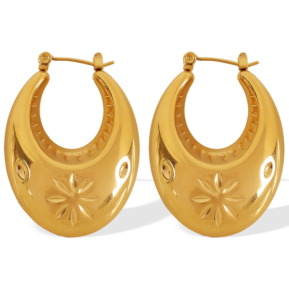 1 pair simple series retro geometric stainless steel  gold plated women hoop earrings h5Picture7