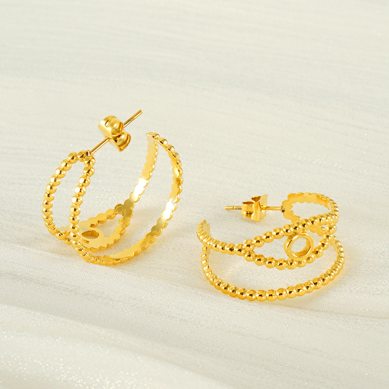 1 pair simple series daily geometric titanium steel  gold plated women hoop earrings Picture5