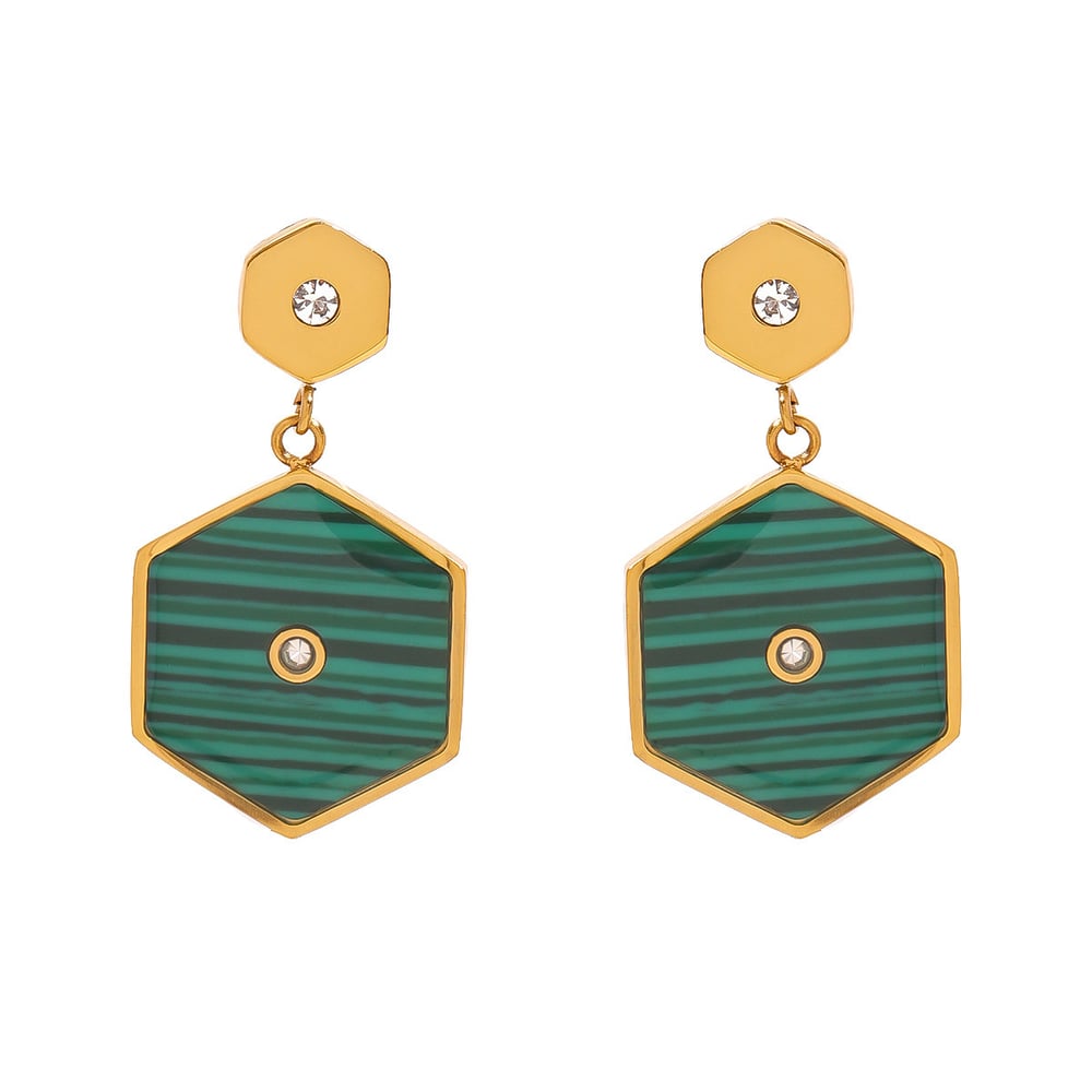 1 pair simple series elegant hexagon stainless steel  gold plated rhinestone women drop earrings Picture8