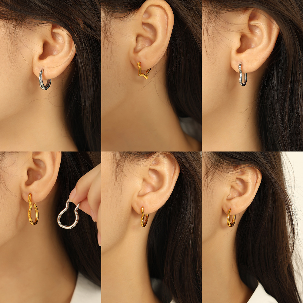 1 pair simple series classic geometric titanium steel  gold color plated women's hoop earrings Picture4