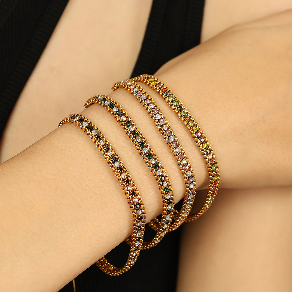 1 Piece Fashionable Series Retro Colorful Beads Multilayer Stainless Steel Gold Color Women's Beaded Bracelets h5Picture4