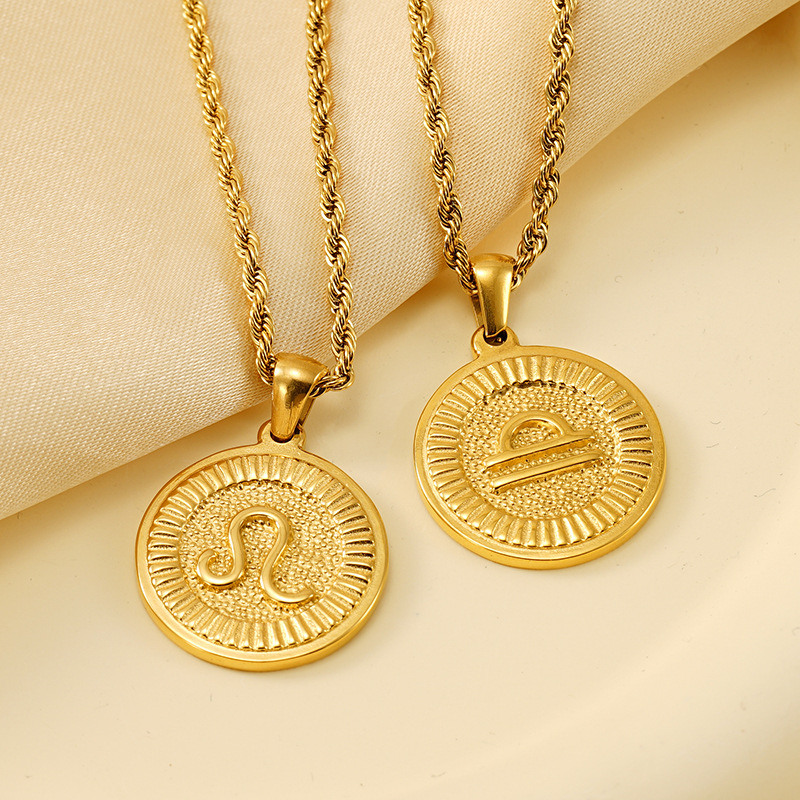 1 piece classic retro style twelve constellations shape stainless steel  gold plated unisex pendant necklace Picture4