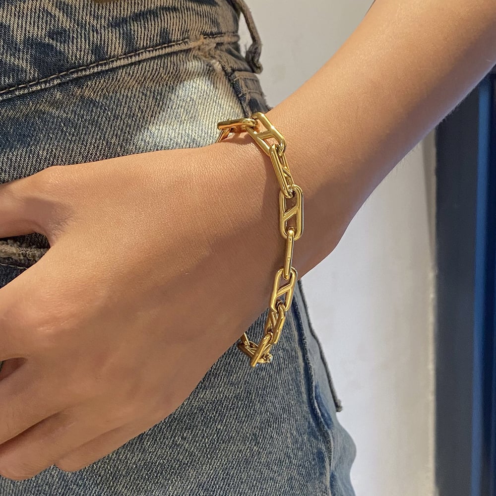 1 piece simple series classic geometric stainless steel  gold plated women chain bracelets h5Picture3