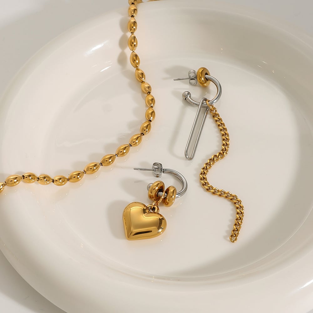 1 Pair Simple Series Asymmetric Heart Tassels Stainless Steel Gold and Silver Color Women's Drop Earrings h5Picture5