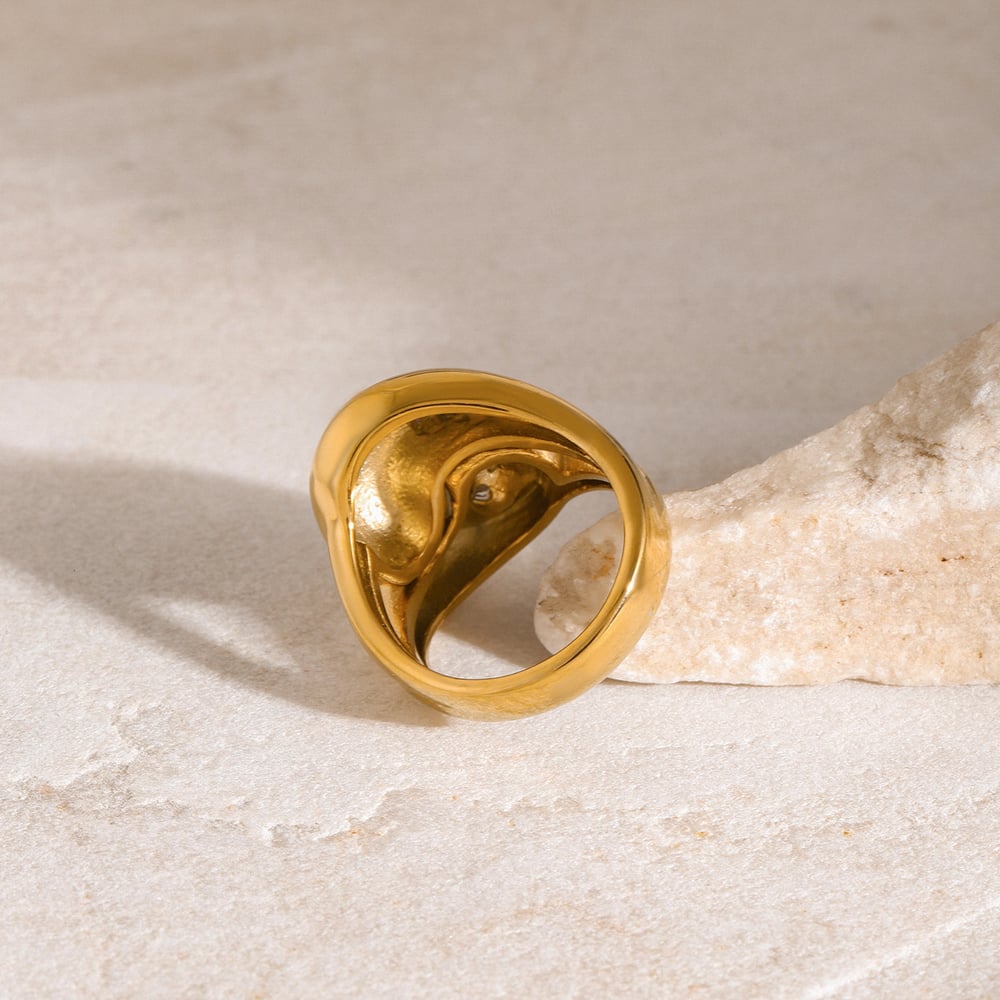 Anillos individuales de acero inoxidable color dorado con gotas naturales de serie simple para mujer de 1 pieza h5Imagen10