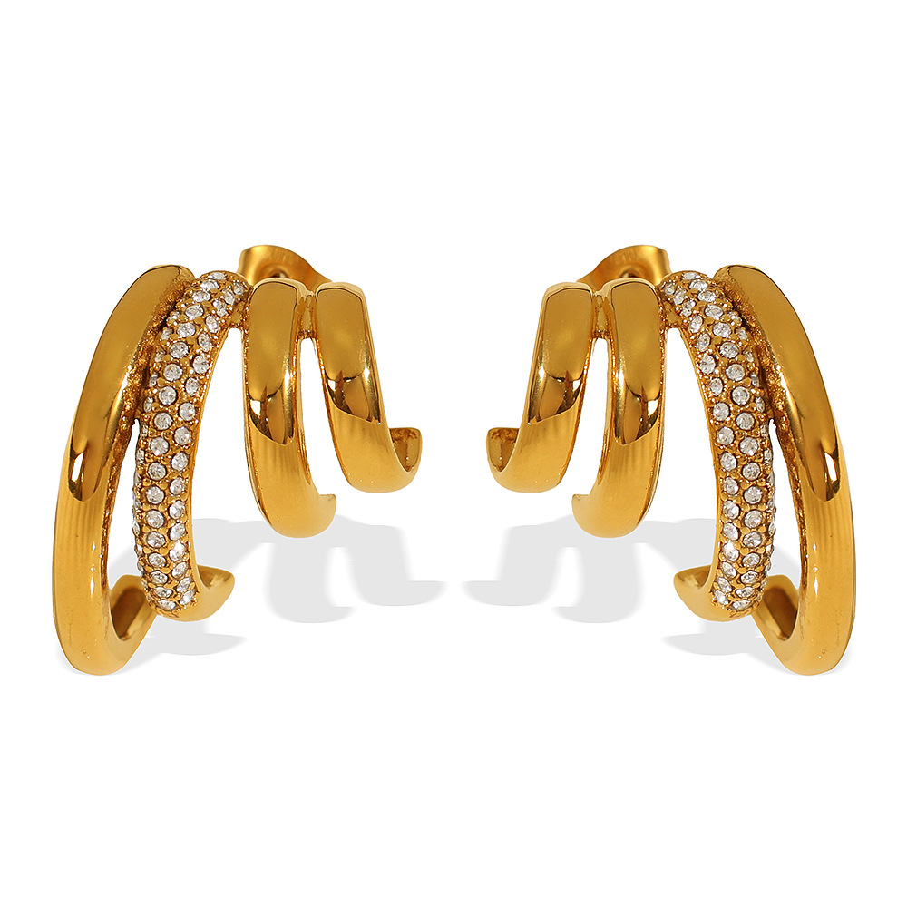 1 pair simple series retro geometric stainless steel  gold plated rhinestone women stud earrings h5Picture7