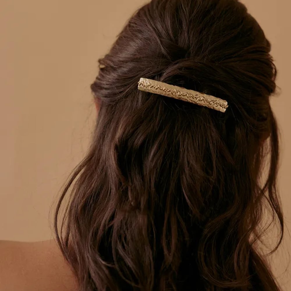 1 pair simple series casual plant stainless steel  gold plated women hair clips h5Picture4