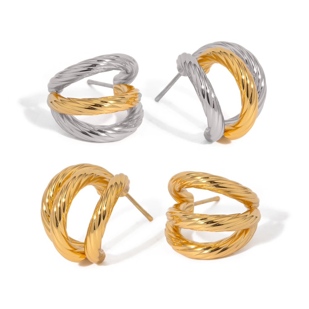 stainless steel earrings light luxury simple high-end niche three-layer threaded titanium steel c-shaped earrings earrings h5Picture9