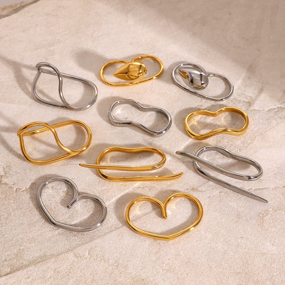 Anillo individual para mujer, de acero inoxidable, chapado en oro de 18 quilates, con diseño geométrico diario, serie simple, 1 par h5Imagen3