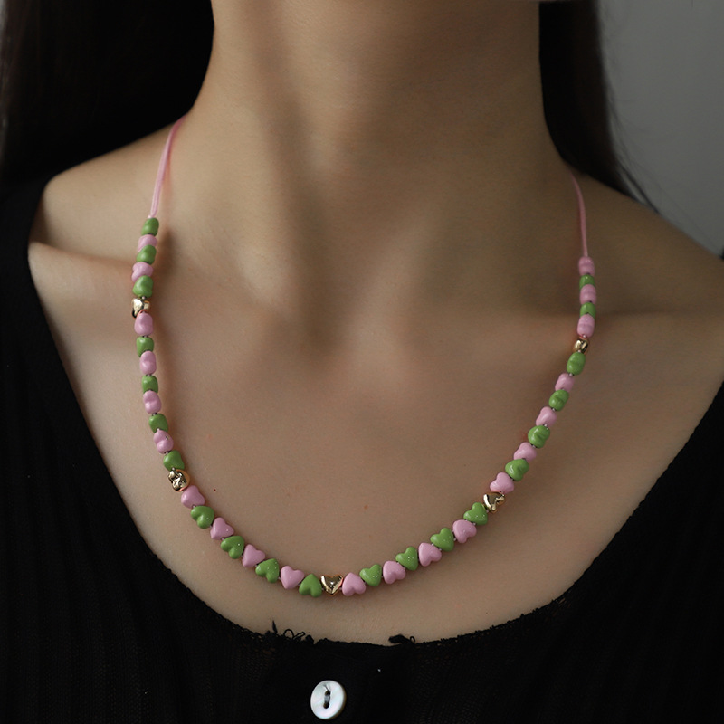 1 Piece Designable Series Sweet Color of Macaron Heart Shape Alloy Women's Beaded Necklaces Picture3