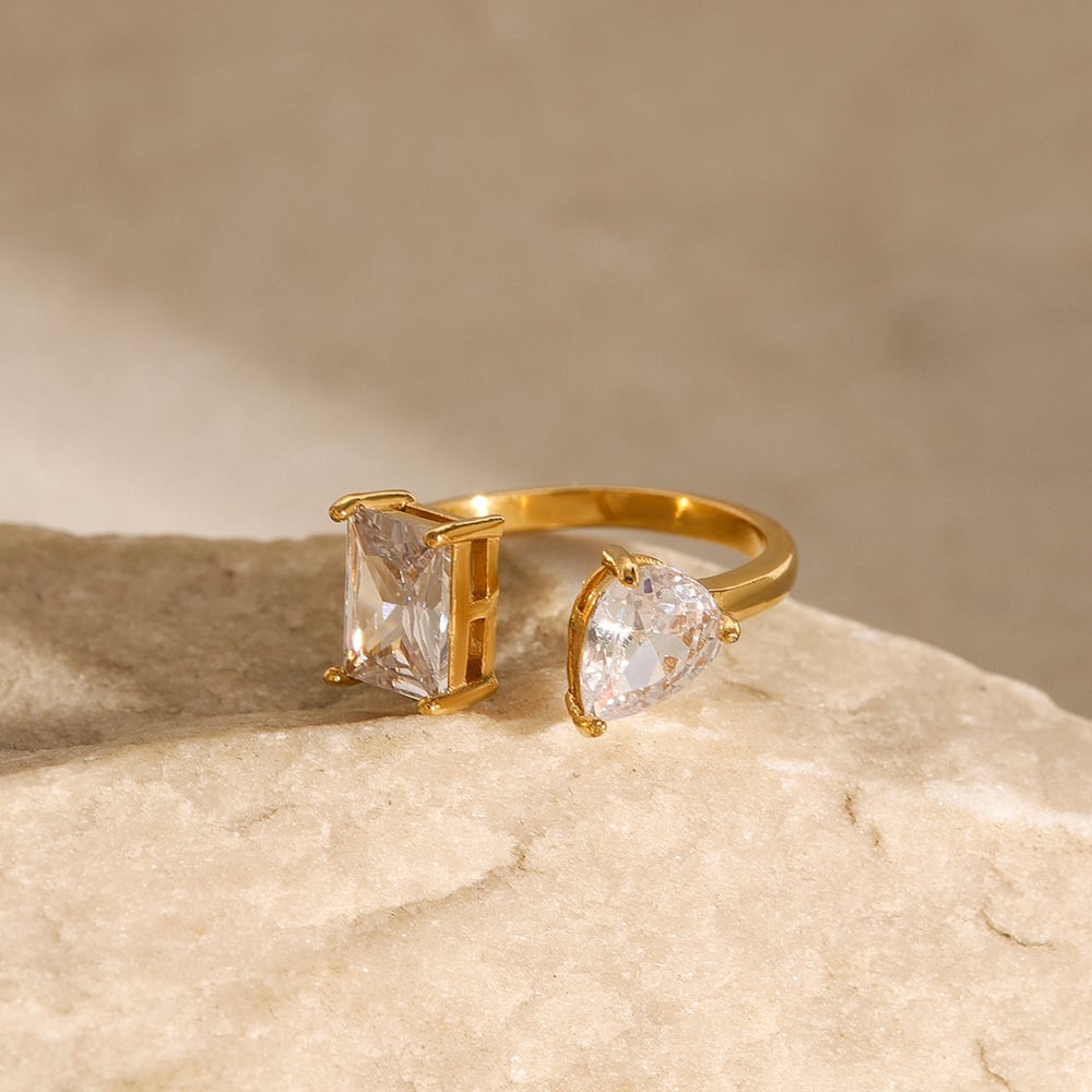 1 Piece Delicate Stainless Steel Gold Plated Zircon Women's Adjustable Rings Picture5