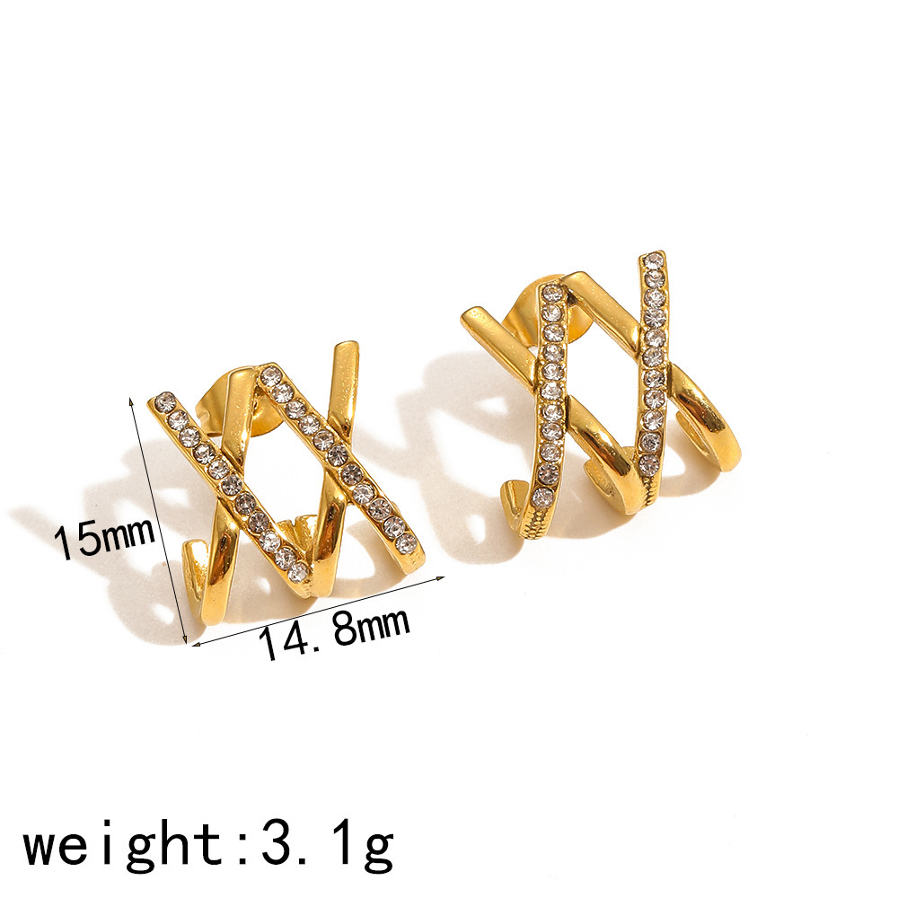 1 Paar leichte, geometrische Ohrstecker aus Edelstahl im Luxus-Stil, 18 Karat vergoldet h5Bild5