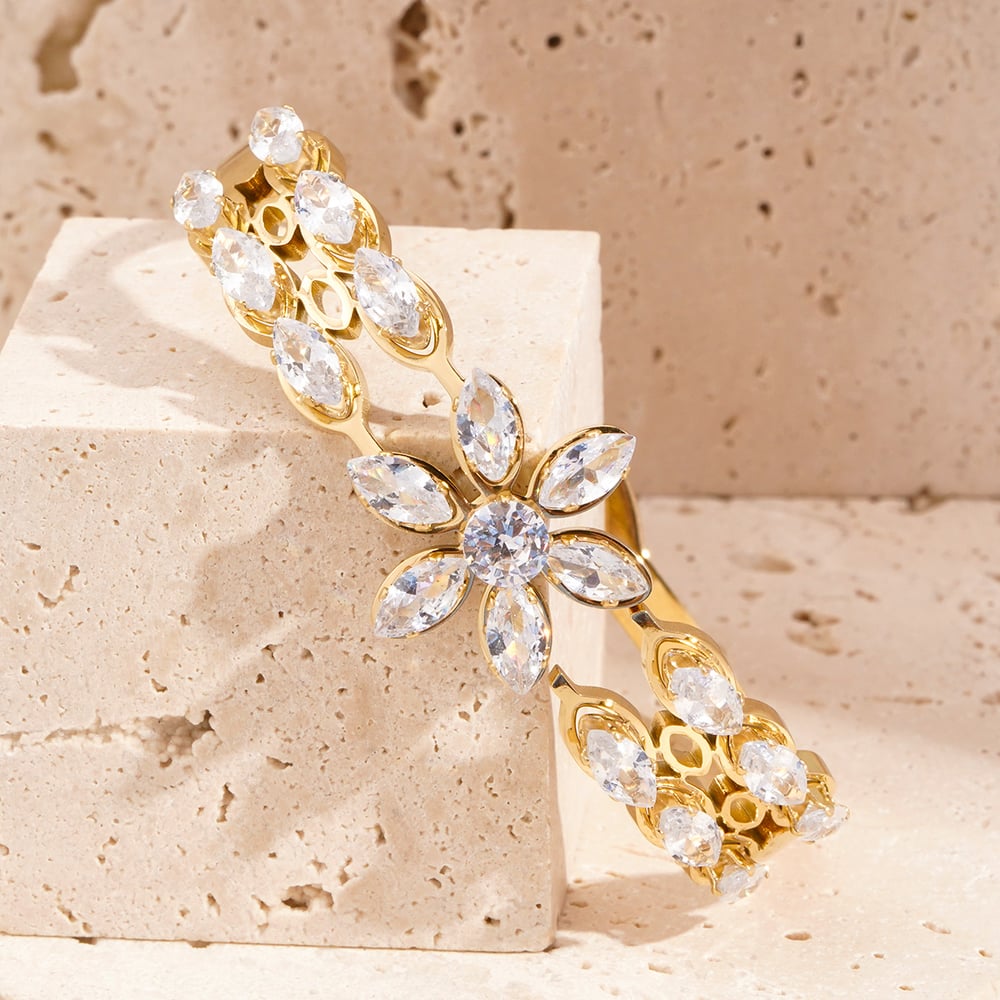 1 Piece Sophisticated Series Sweet Flower Stainless Steel Gold Color Women's Bangles h5Picture5