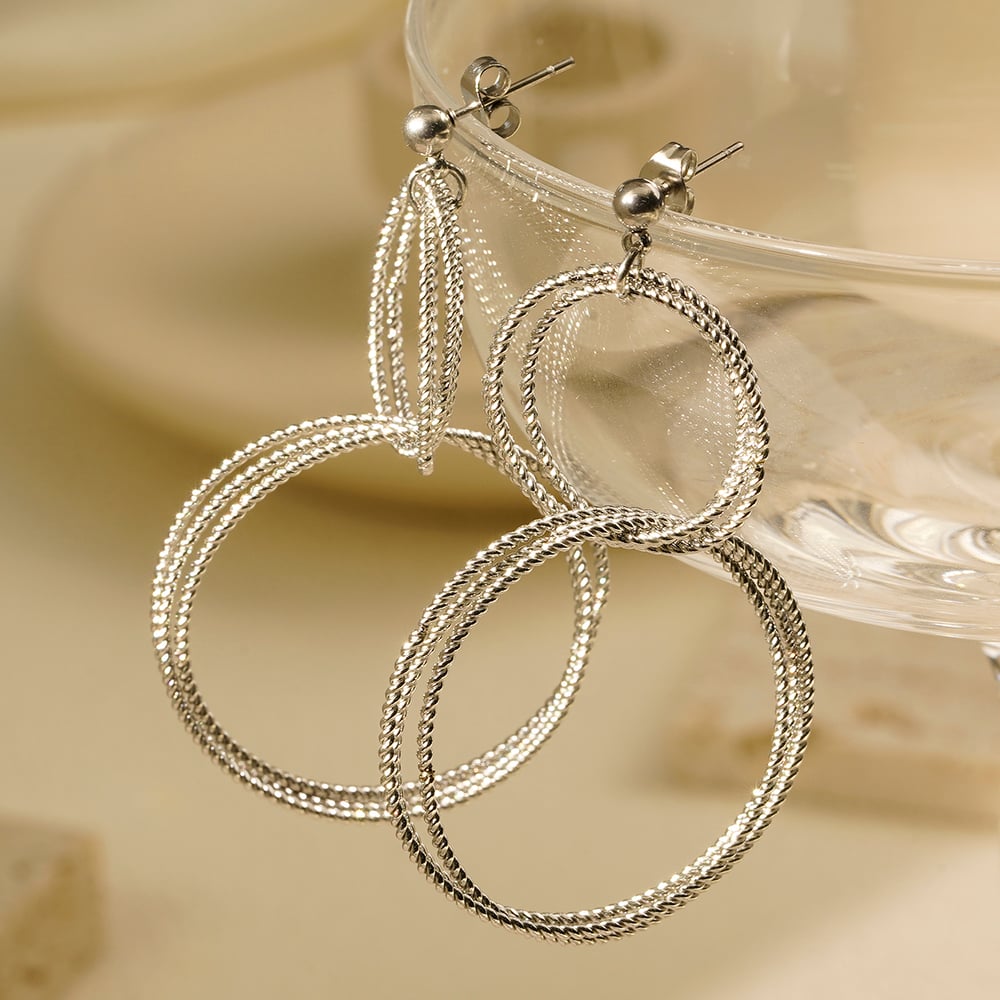 1 Pair Delicate Series Classic Double-layer Circle Titanium Steel Gold Color Women's Drop Earrings Picture3