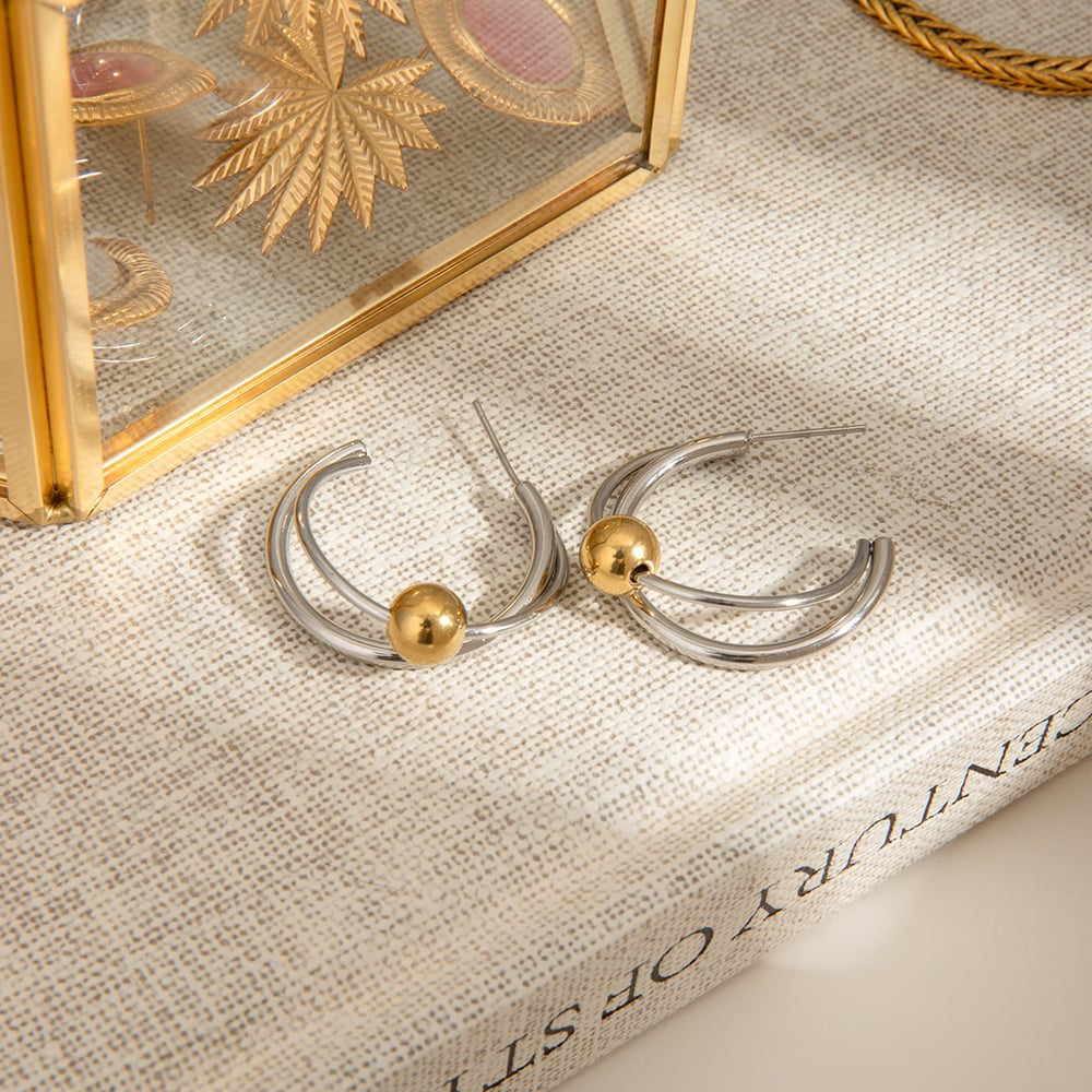 1 Pair Designable Series Exquisite Annular Stainless Steel Gold & Silver Color Women's Hoop Earrings Picture5