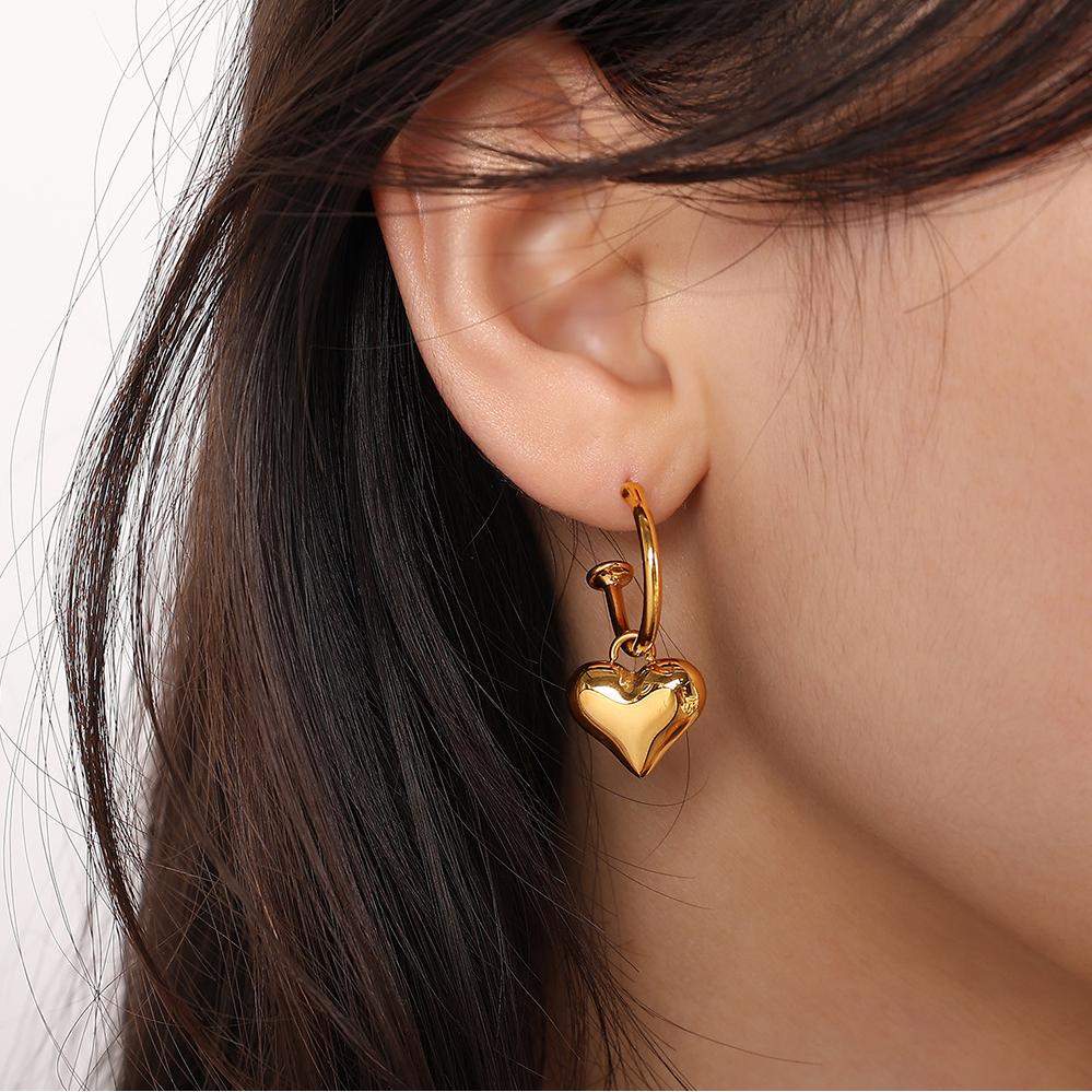 1 Çift Romantik Seri Tatlı Kalp Titanyum Çelik Altın Rengi Kadın Damla Küpe h5Resim5