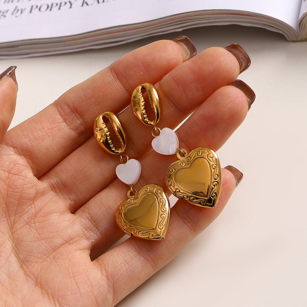 1 paar simple series  style herz edelstahl 18 karat vergoldet damen tropfen ohrringe Bild3