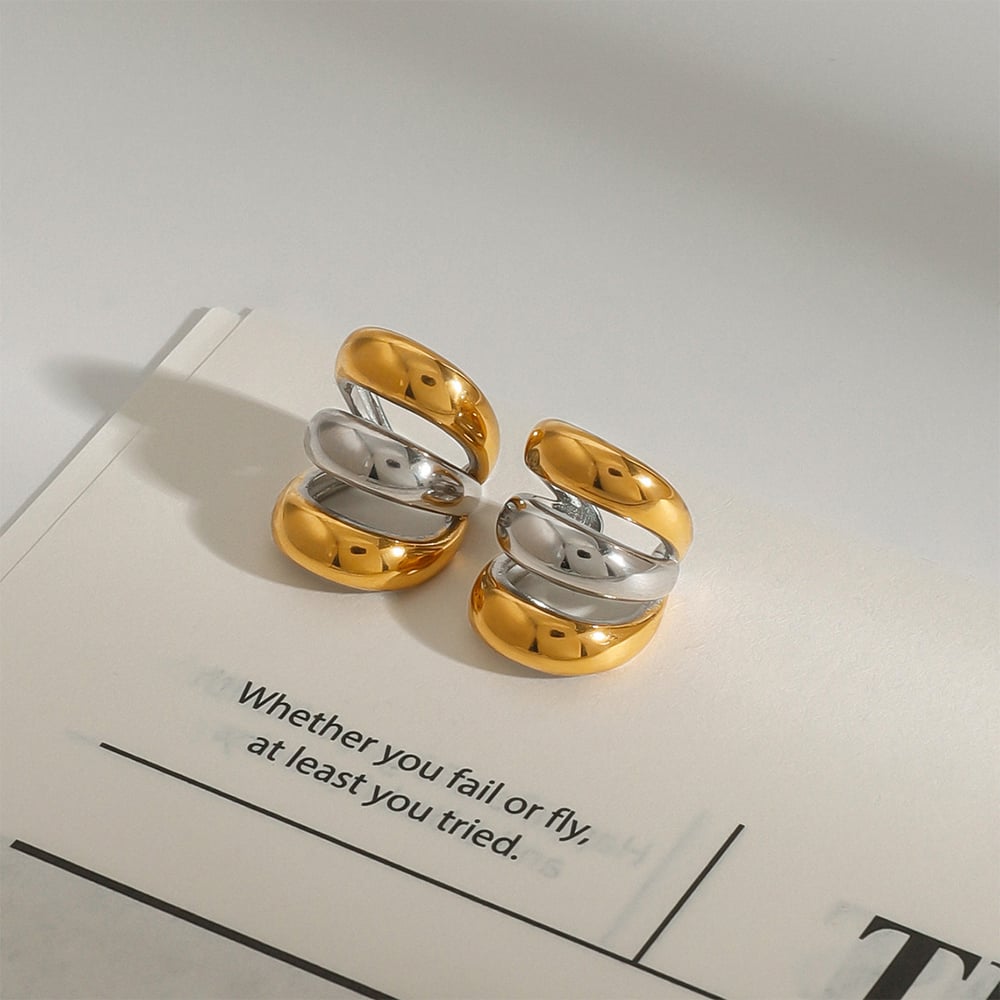 1 Pair Daily Series Minimalist Style Annular Stainless Steel Gold and Silver Color Women's Clip-on Earrings h5Picture5