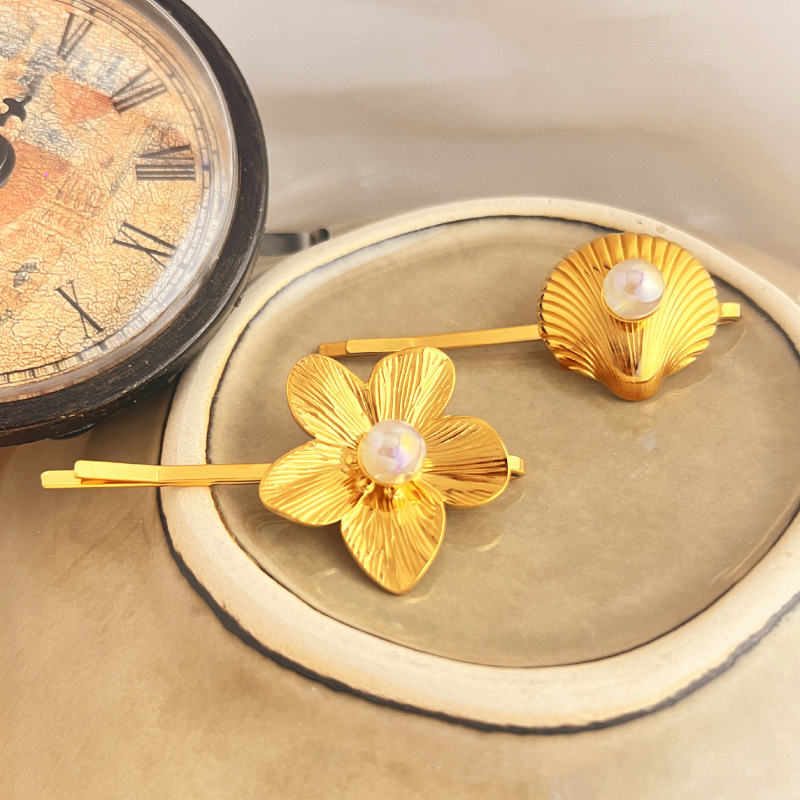 1 Piece Exquisite Series Classic Shell Shape Stainless Steel Gold Color Women's Hair Clips h5Picture4
