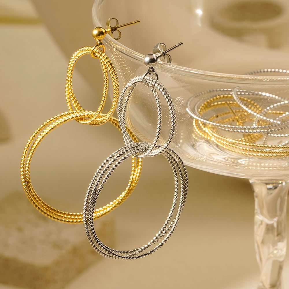 1 Pair Delicate Series Classic Double-layer Circle Titanium Steel Gold Color Women's Drop Earrings Picture4