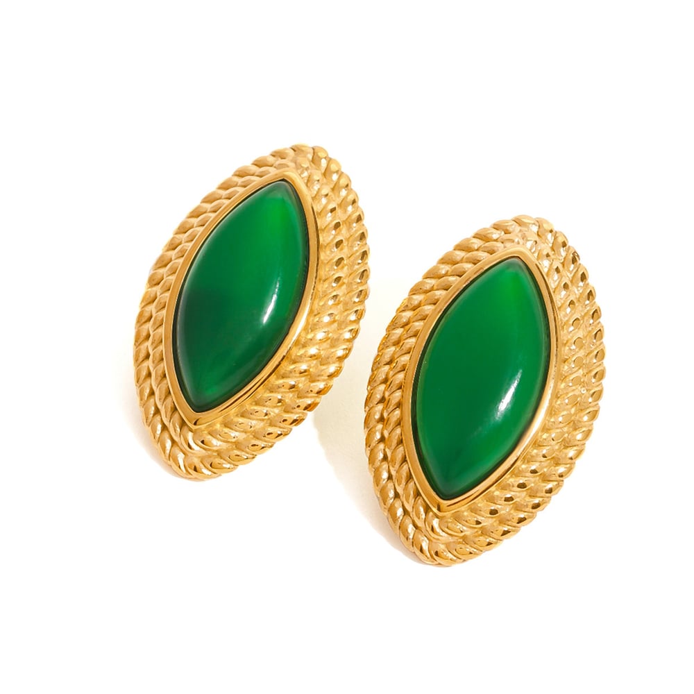 1 pair classic series retro geometric stainless steel  gold plated natural stone women stud earrings h5Picture5