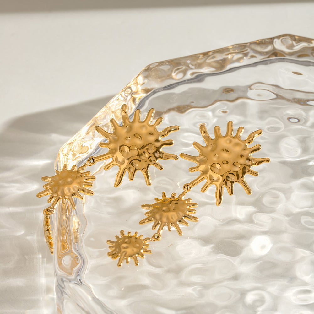 1 Pair Retro Sun Stainless Steel  Gold Color Dangle Earrings h5Picture4