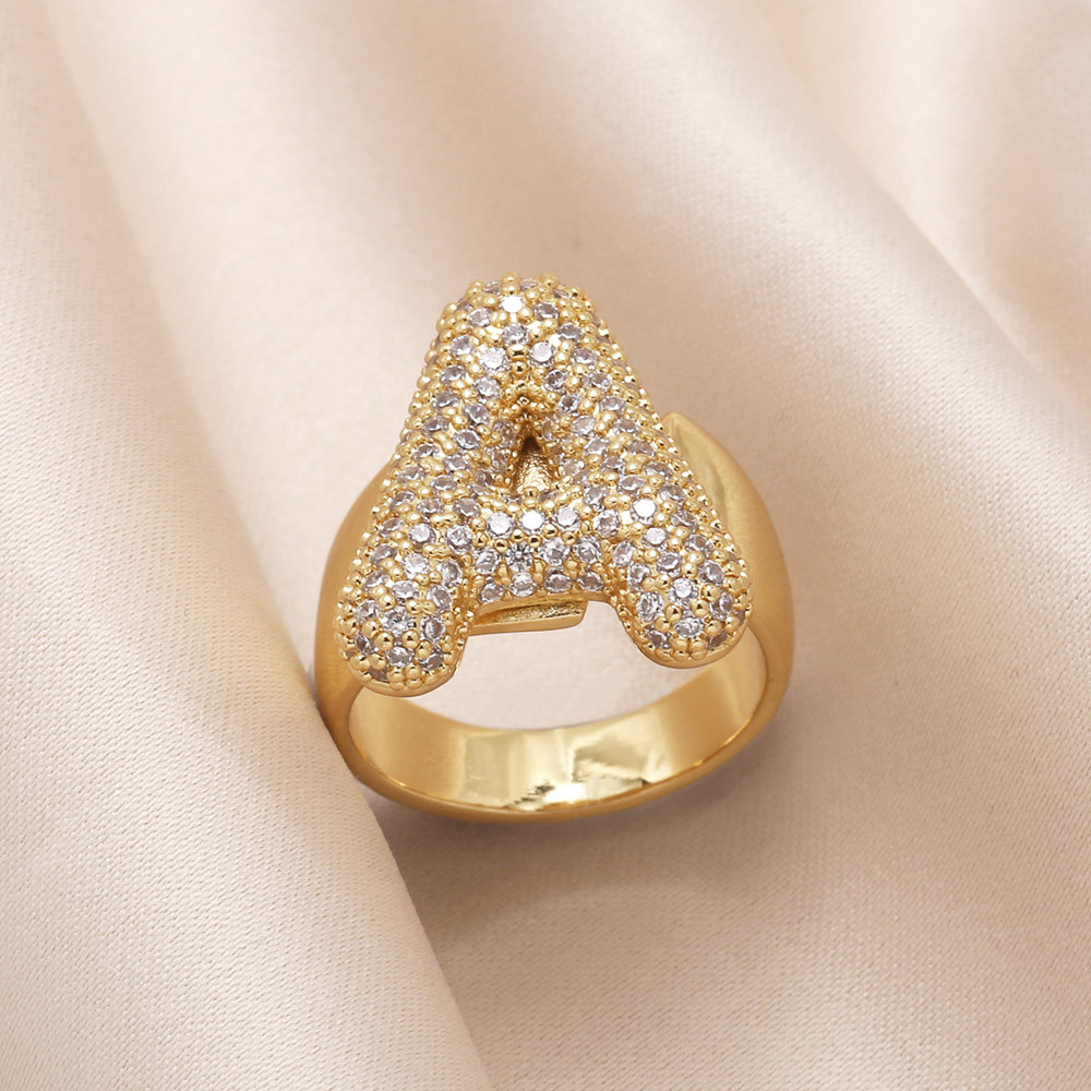 1 Piece Stylish Series Classic Casual Letter Copper Gold Color Stainless Steel Women's Adjustable Rings h5Picture5