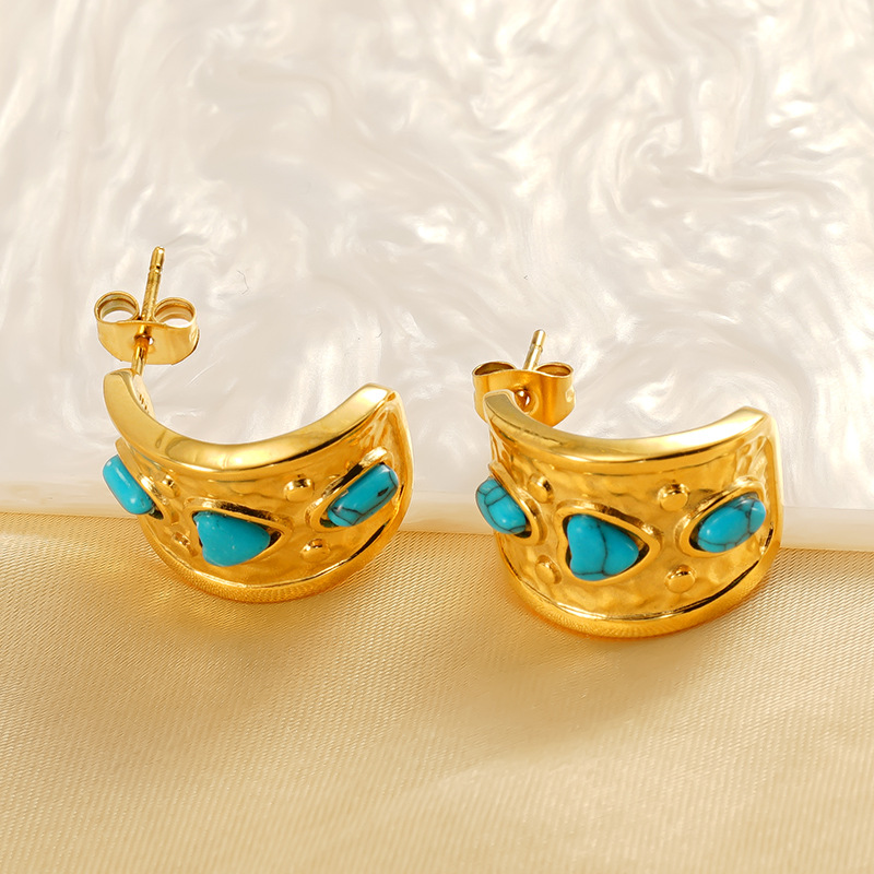 1 pair simple series retro polka dots stainless steel  gold plated women stud earrings h5Picture5