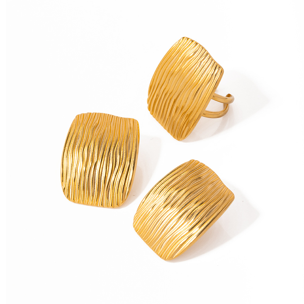 1 pair simple series  quadrilateral stainless steel  gold plated women single rings Picture8