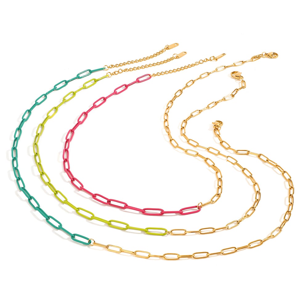 1 Piece Polychrome Series Vogue Contrast Color Stainless Steel Gold Color  Women's Chain Necklaces Picture9