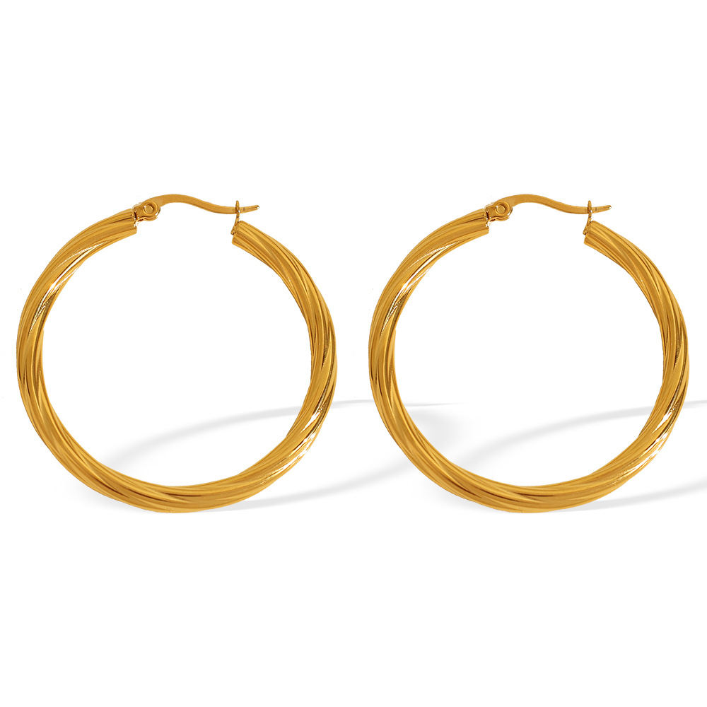 1 pair classic series elegant daily geometric titanium steel  gold color plated women's hoop earrings Picture8