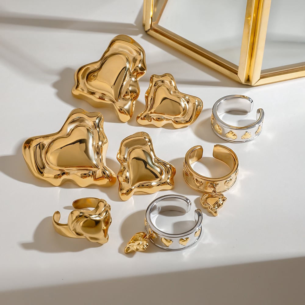 1 Piece Romantic Series Retro Irregular Heart Shape Stainless Steel Gold Color Women's Single Rings Picture4