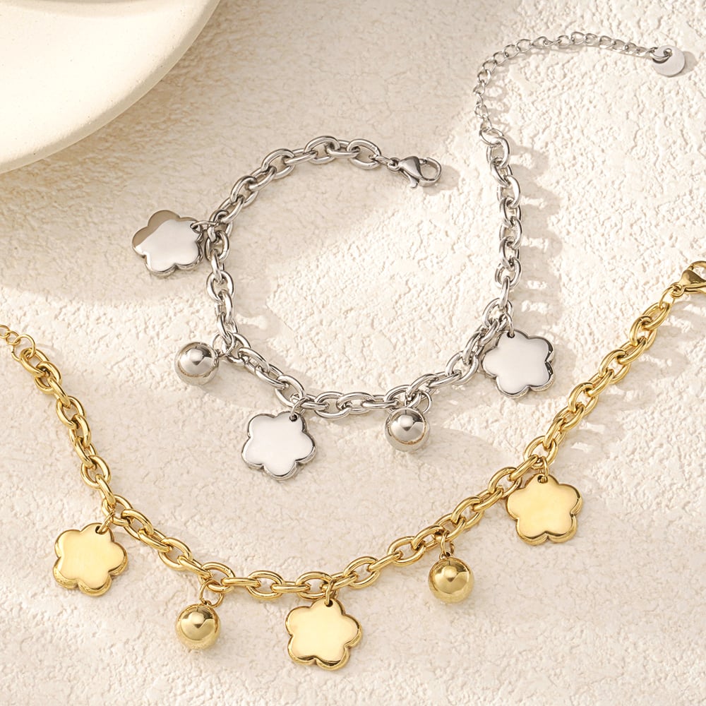 1 Piece Romantic Series Elegant Flower Titanium Steel   Gold Color  Women's Charm Bracelets Picture5