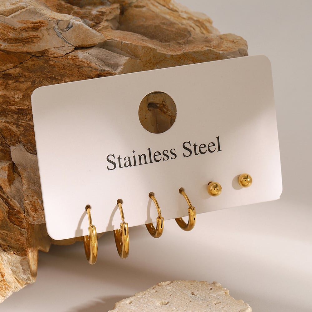 1 Set Daily Annular Stainless Steel Gold Plated Women's Earrings Set h5Picture3