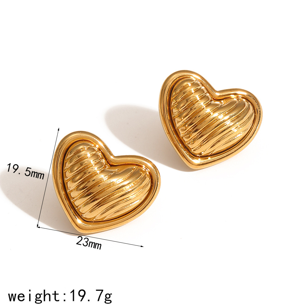 1 pair simple series high-end heart stainless steel  gold plated women stud earrings h5Picture6