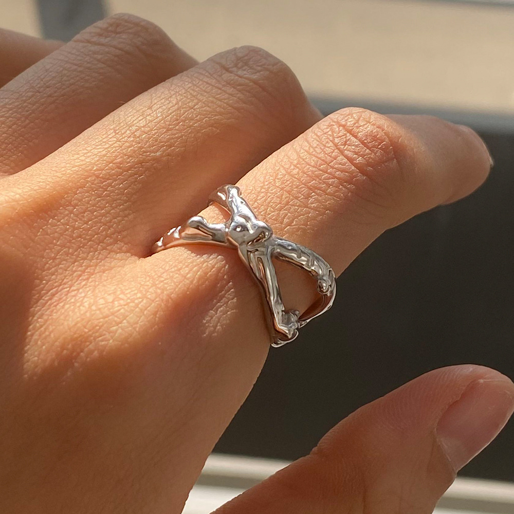 1 Piece Charming Series Designable Hammered Texture Line Stainless Steel Silver Color Women's Adjustable Rings h5Picture9