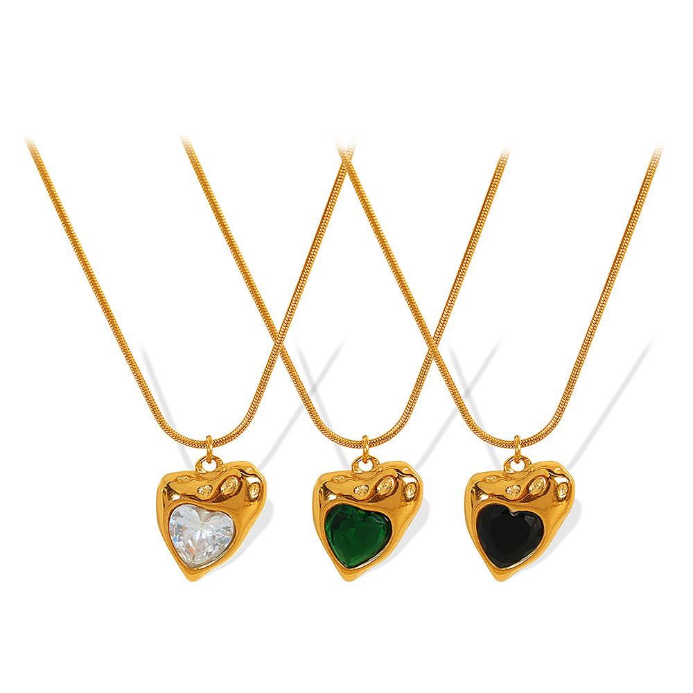 1 piece simple series retro heart stainless steel  gold plated zircon women pendant necklaces Picture5
