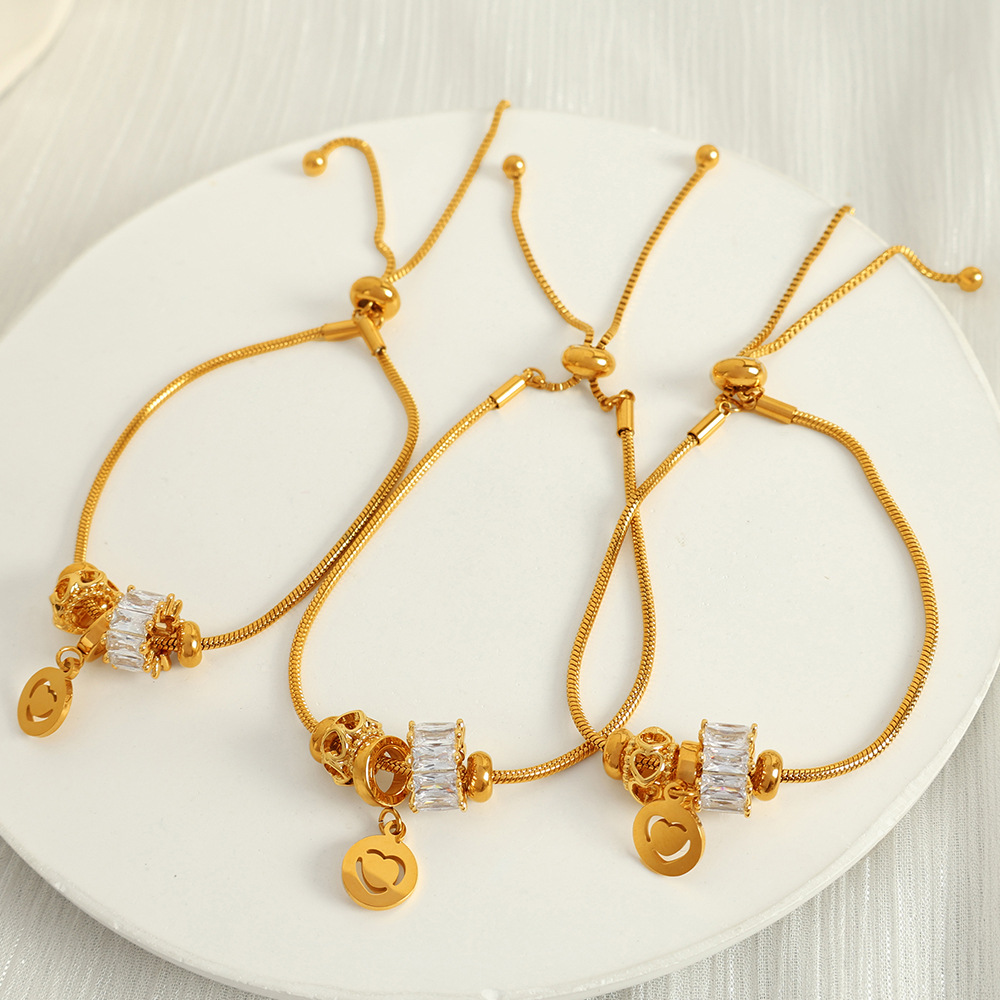 1 piece simple series casual heart stainless steel  gold plated zircon women charm bracelets Picture3