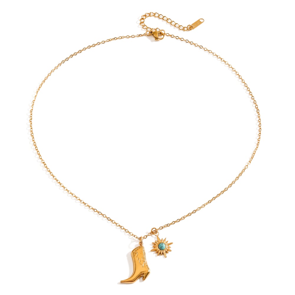 1 Piece Luxurious Series Boot Shape Elegant Sun Stainless Steel Gold Color Natural Stone Women's Pendant Necklaces Picture6