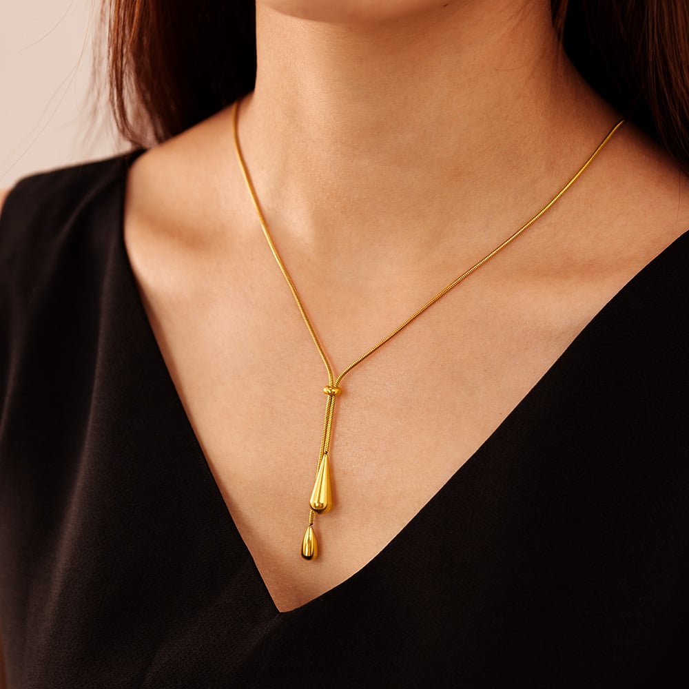 1 Stück Elegante Serie Tägliche Tropfen Verstellbare Edelstahl Gold Farbe Damen Anhänger Halsketten h5Bild9