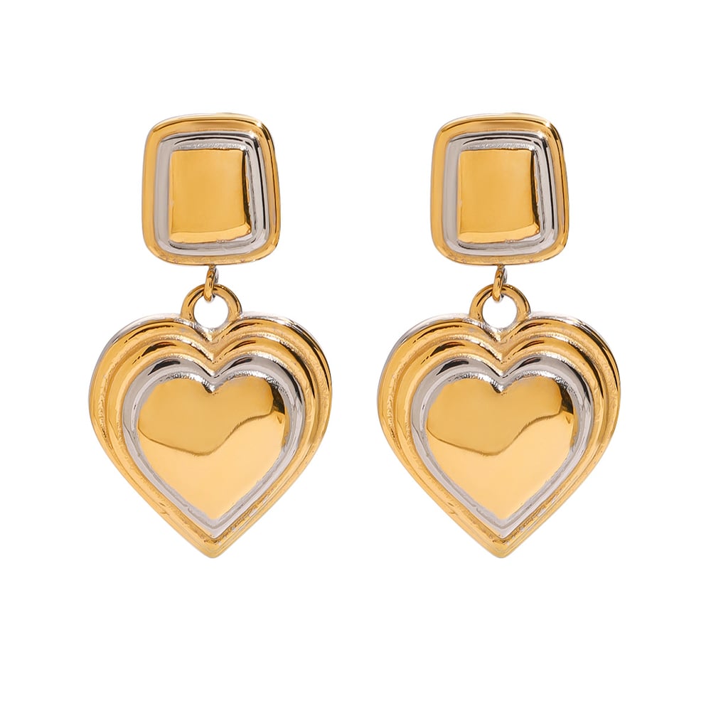 1 Pair Classic Series Heart Stainless Steel Gold And Silver Mixed Color Women's Pendant Earrings h5Picture6