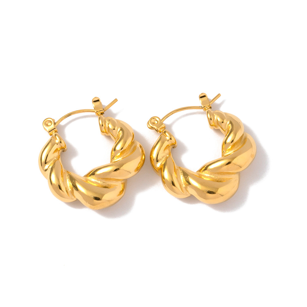 1 Pair Classic Series Daily Twist Annular Stainless Steel Gold Color Women's Hoop Earrings h5Picture6
