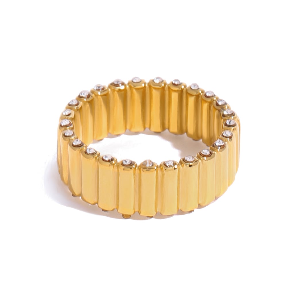 1 paio di anelli singoli da donna con strass in acciaio inossidabile placcato oro , serie semplice,  h5Immagine4