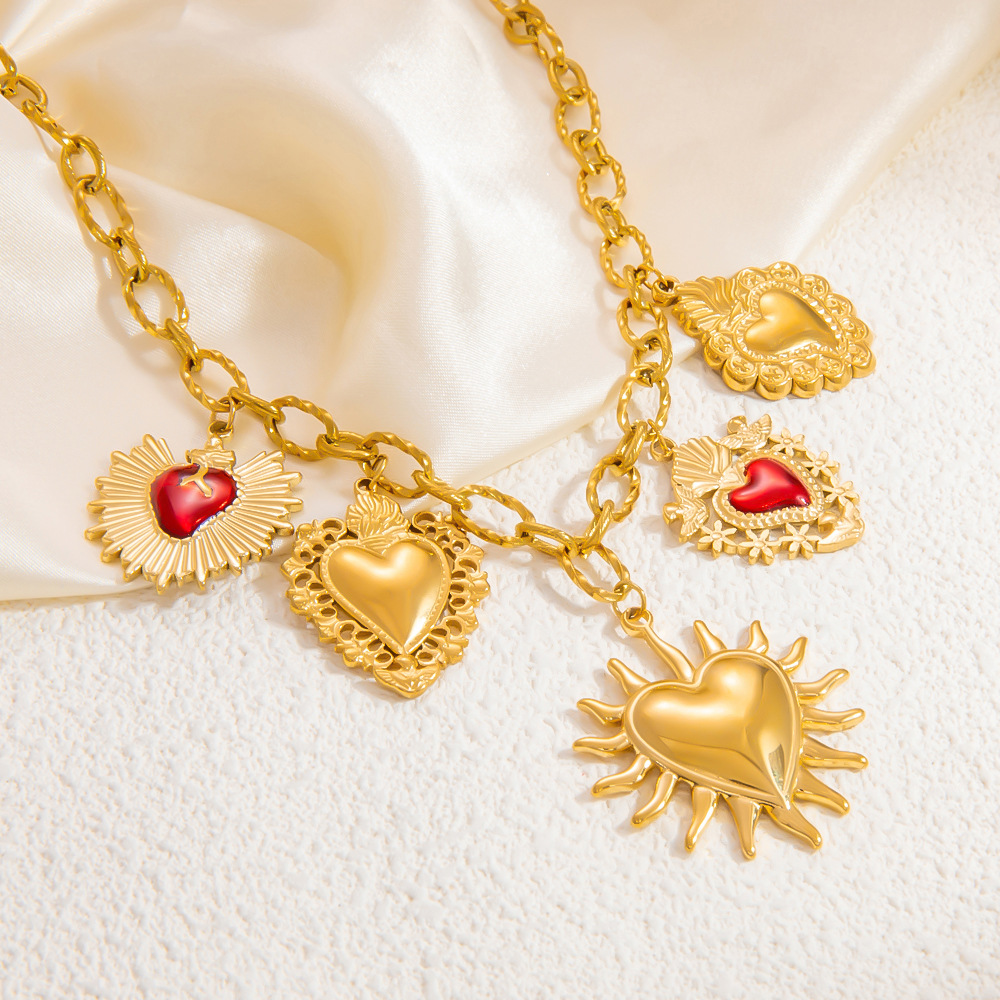 1 piece luxurious series retro heart stainless steel  gold color plated women's pendant necklaces h5Picture4