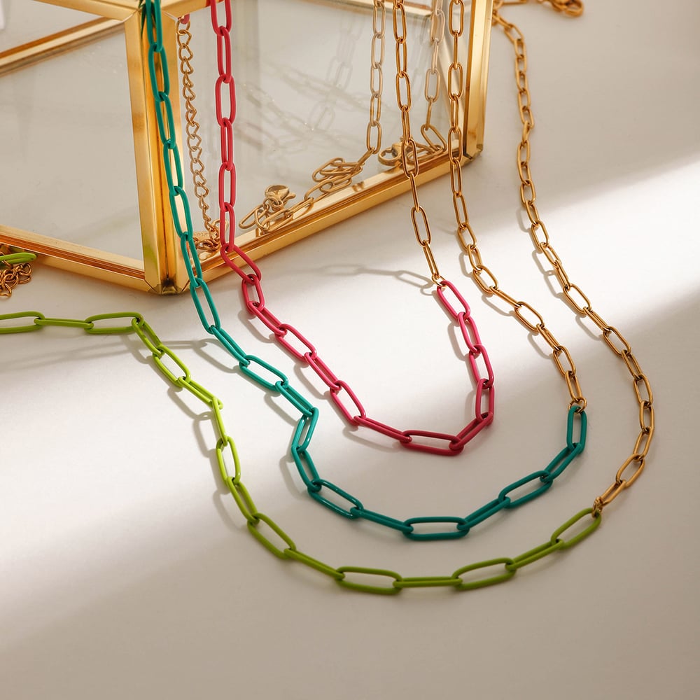 1 Piece Polychrome Series Vogue Contrast Color Stainless Steel Gold Color  Women's Chain Necklaces Picture3