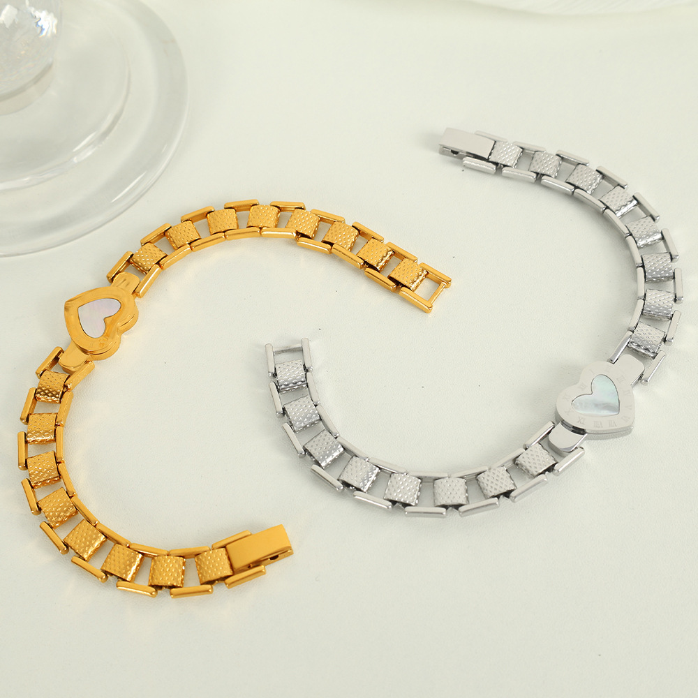 1 piece simple series retro heart stainless steel  gold plated shell women charm bracelets h5Picture4