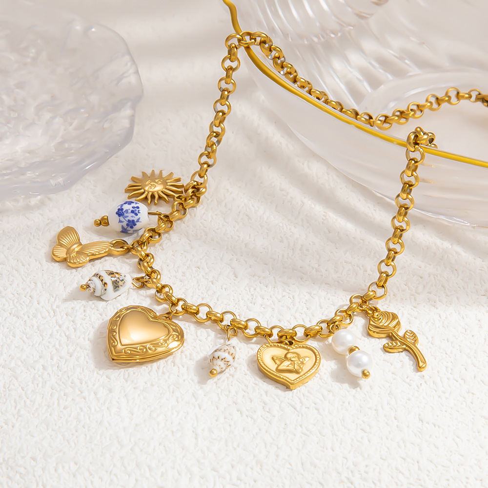 1 piece luxurious series cute heart stainless steel  gold color plated shell women's pendant necklaces h5Picture4