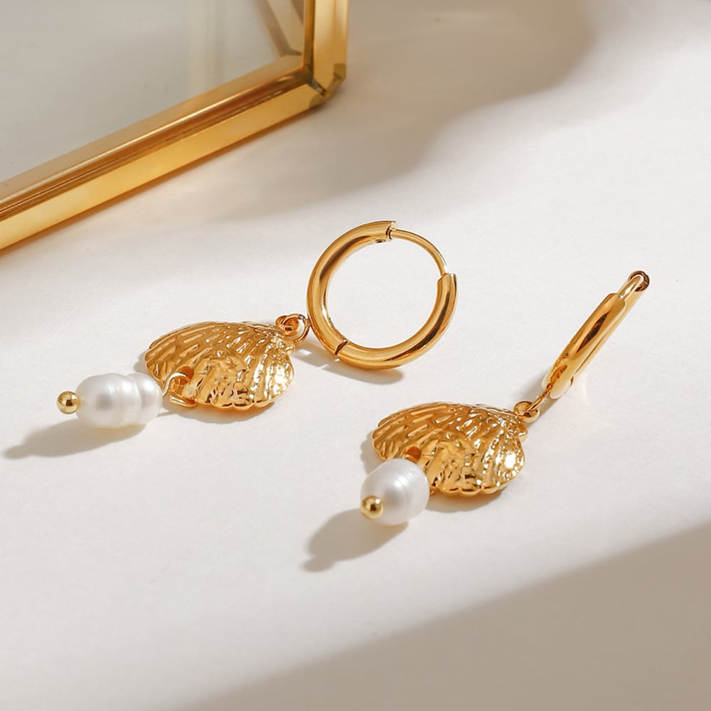 1 Pair Simple Series Personality Turtle Stainless Steel   Gold Color  Artificial Pearl Women's Drop Earrings h5Picture3