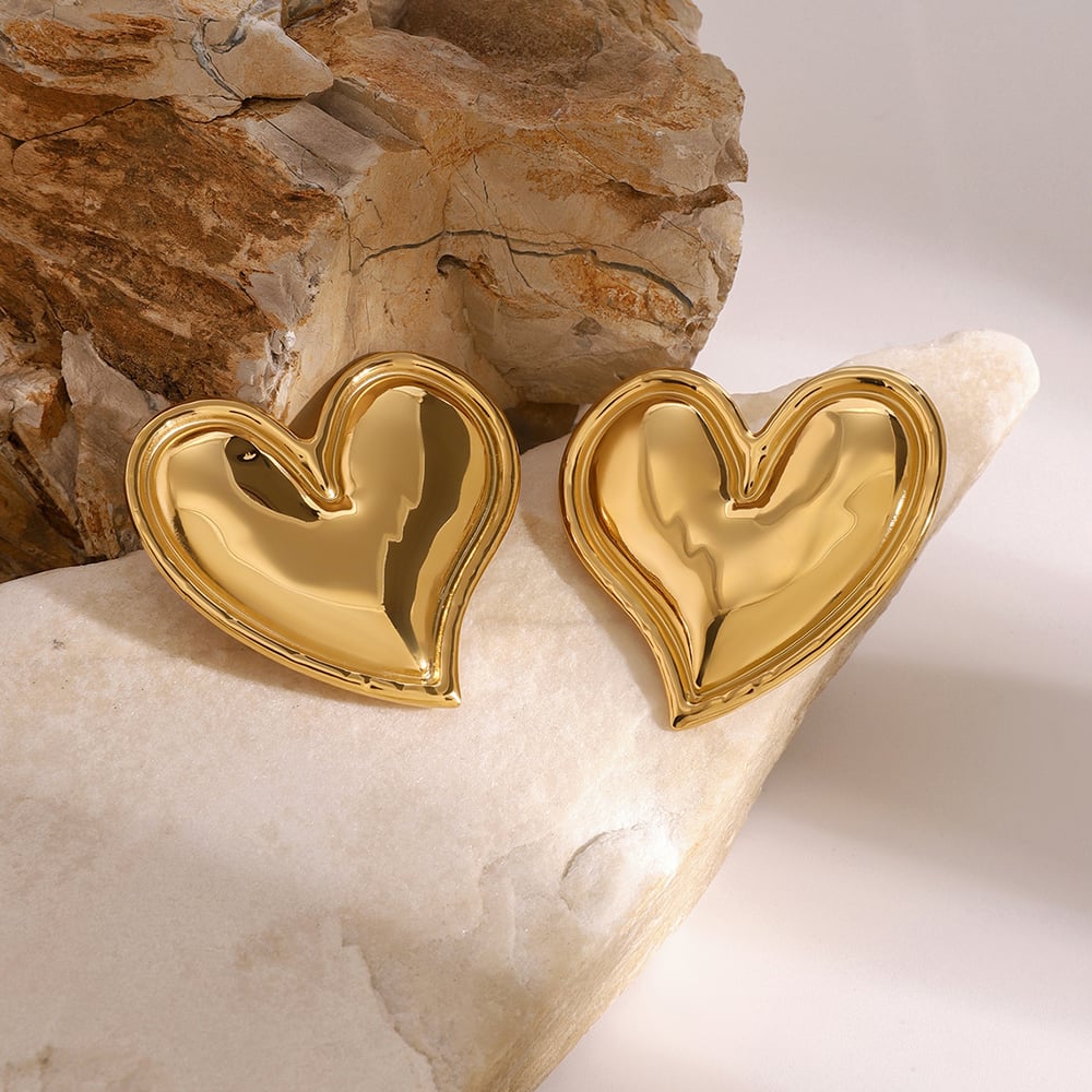 1 Pair Heart Stainless Steel  Gold Color Stud Earrings Picture3