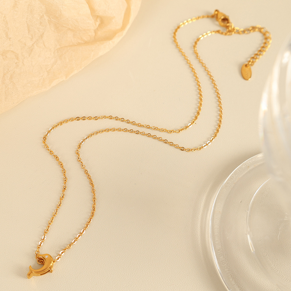 Collar con colgante de acero de titanio y oro de 1 pieza, serie simple, con diseño de animales naturales para mujer h5Imagen4